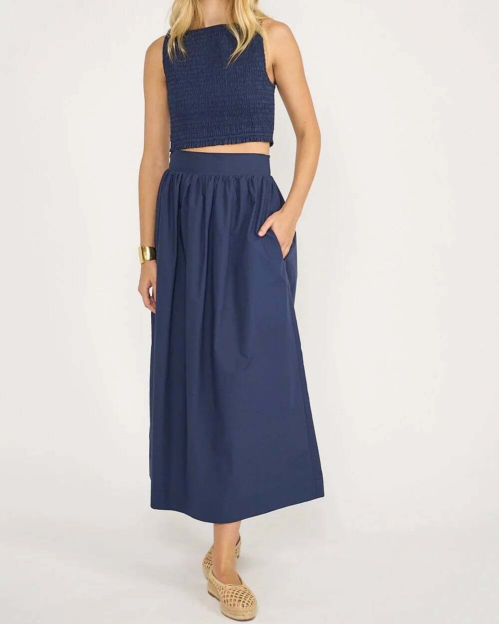 Marea by Liz Joy Charlotte Midi Skirt Size XL Navy Blue Minimal Classic Capsule